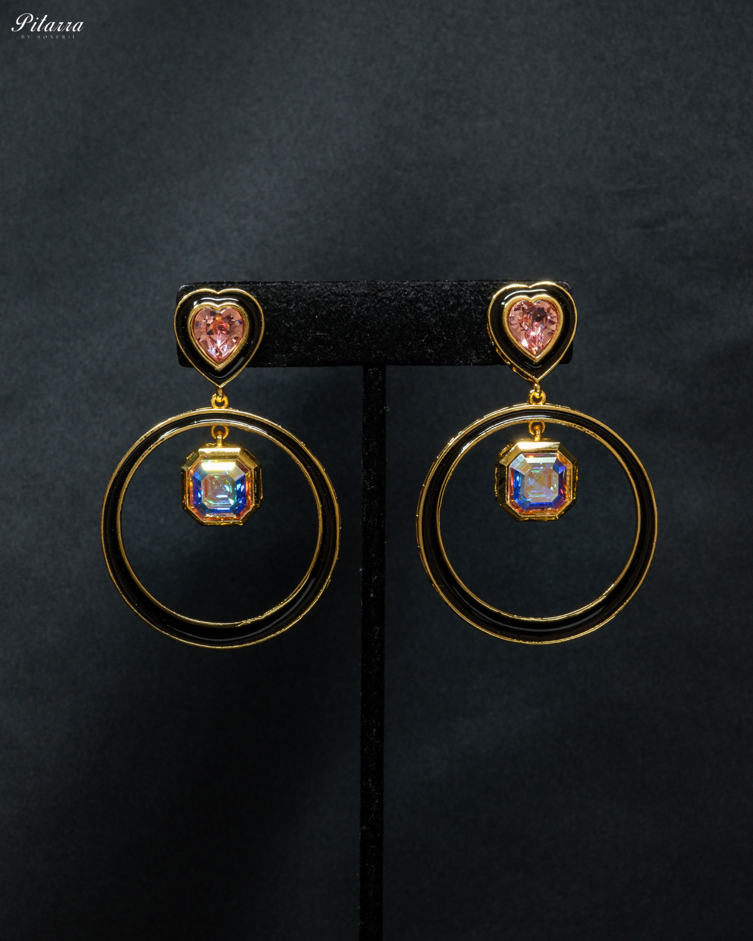 Peach and Blue Sapphire Crystal Hope Earrings_Front Image