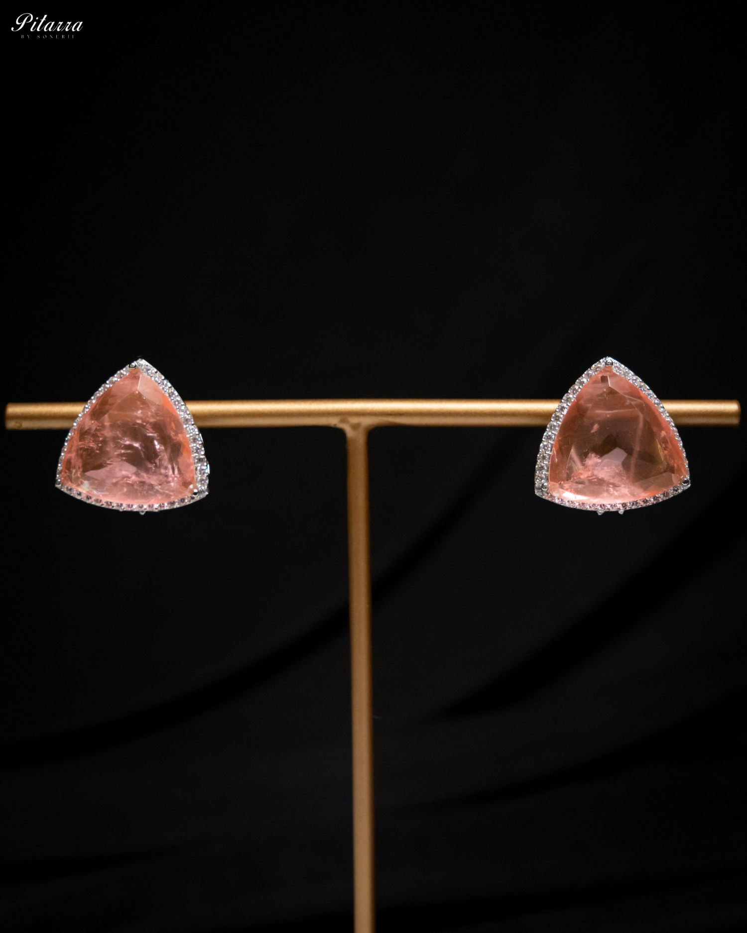 Peachy Pink Colored Stone CZ Earrings_Front Image