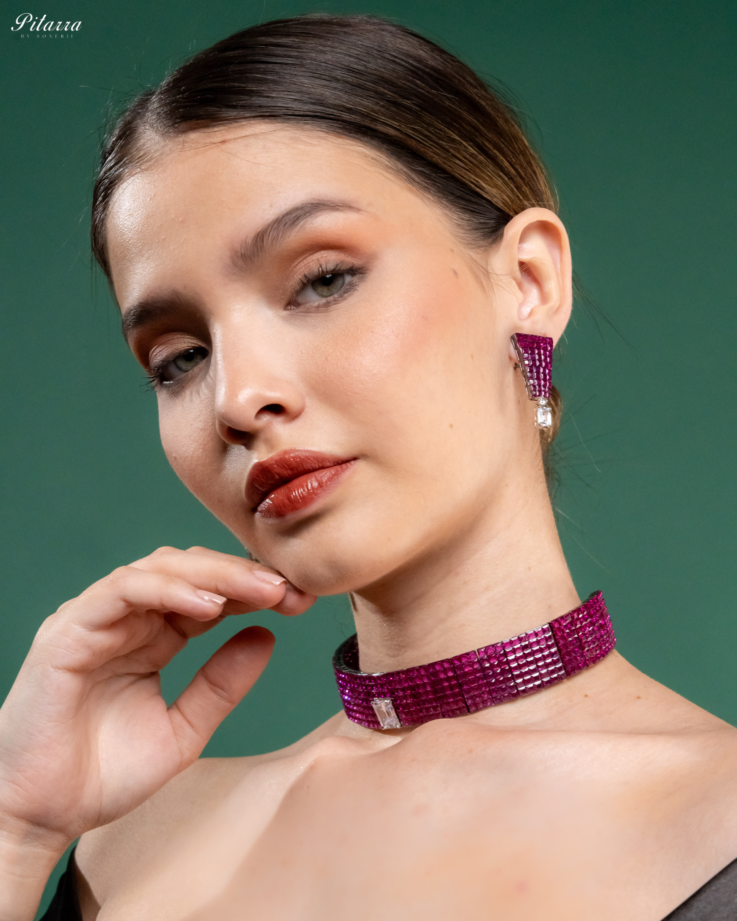 Pink CZ Choker Set_Side Image