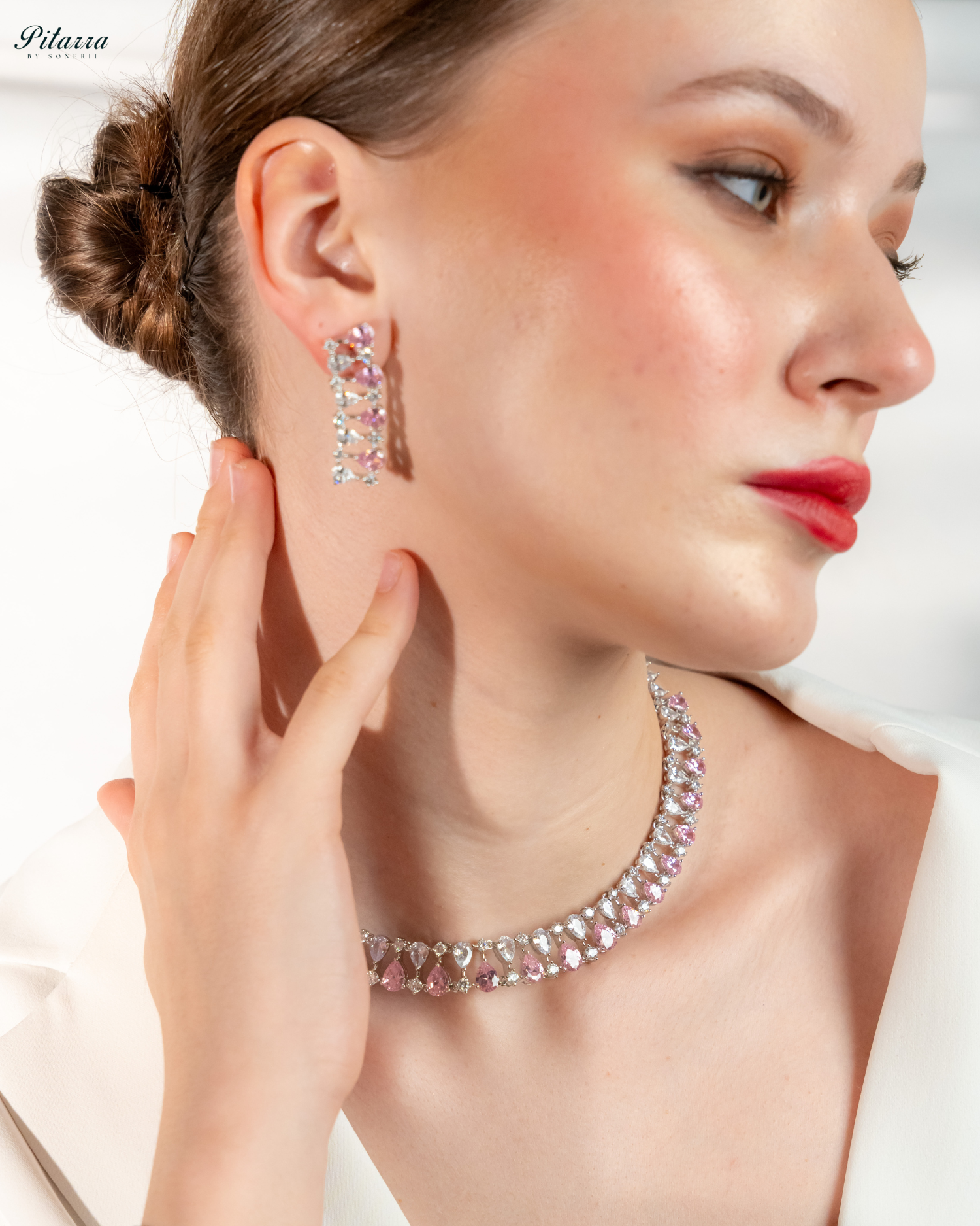 Pink Drop CZ Necklace Set_Right Angle