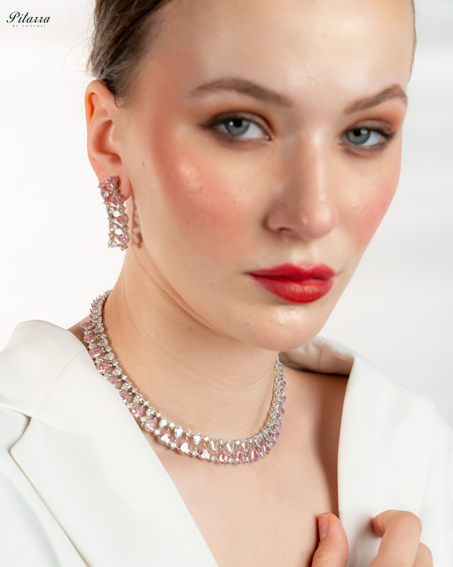 Pink Drop CZ Necklace Set_Side