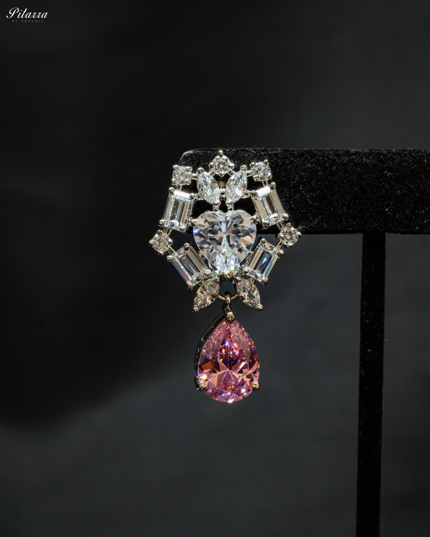 Pink Drop Cubic Zirconia Studded Necklace Set_Zoom Earrings