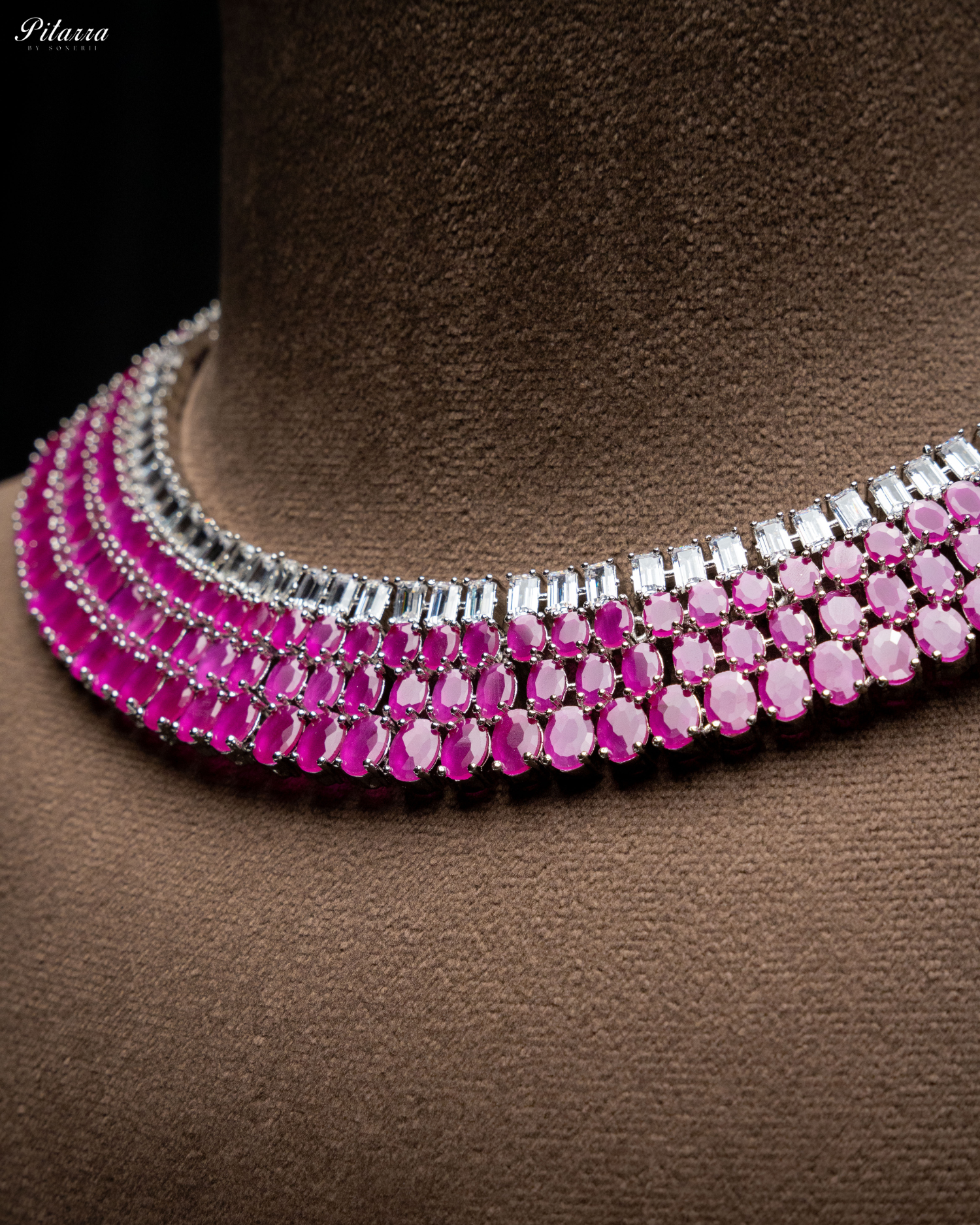 Pink Layer Silver CZ Necklace Set_Zoom Angle