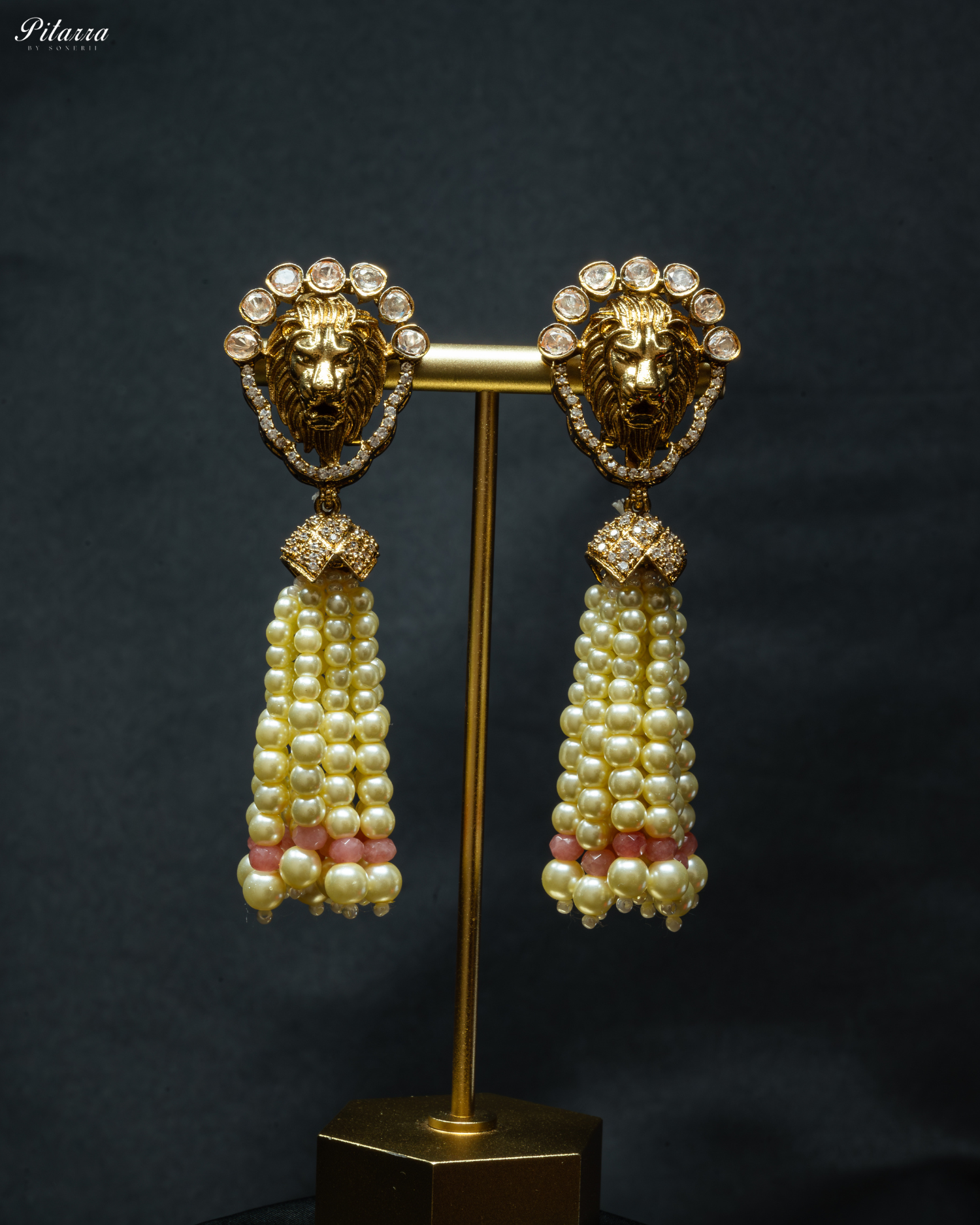 Pink Polki Kundan Pendant Necklace Set_Earrings