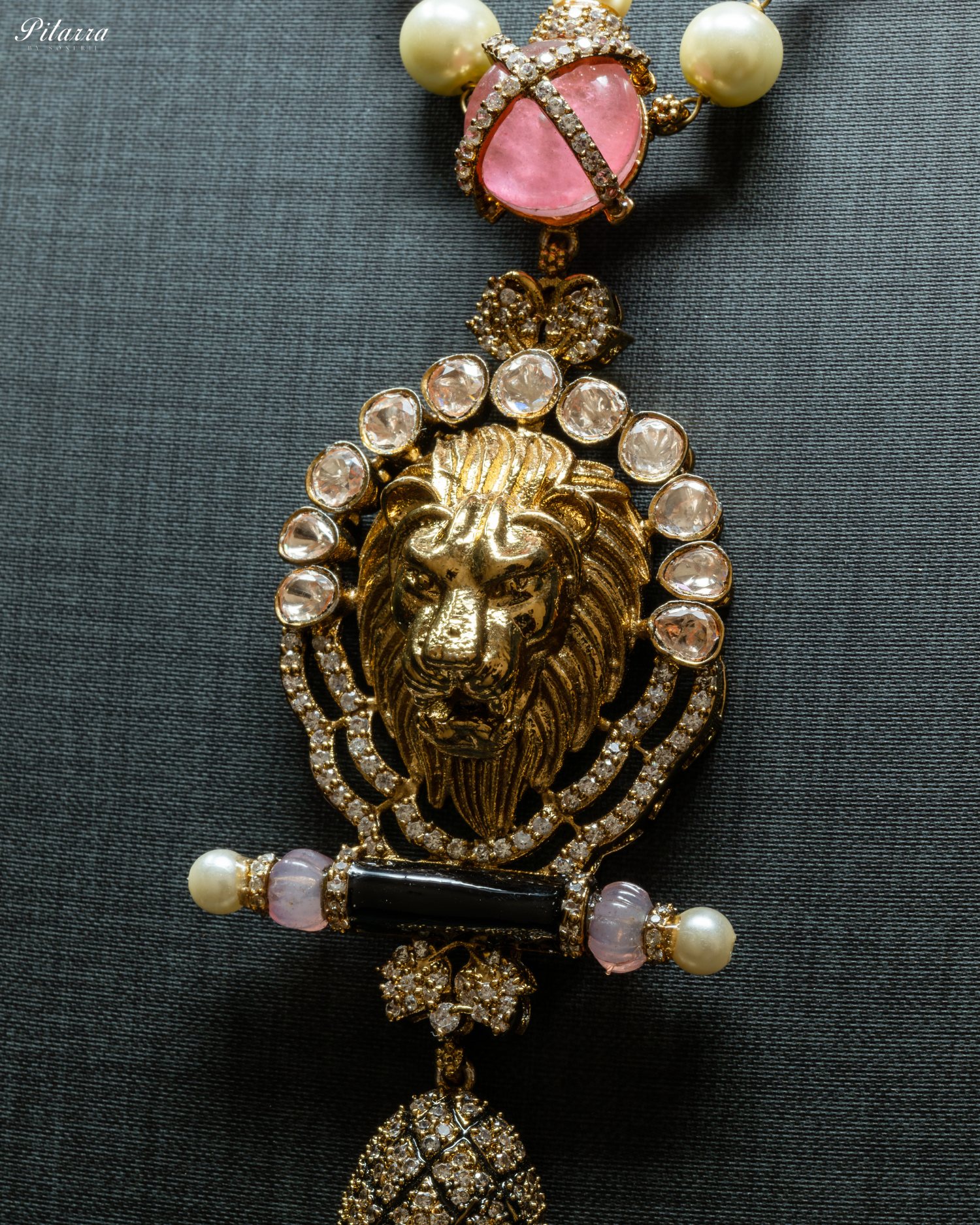 Pink Polki Kundan Pendant Necklace Set_Zoom Angle