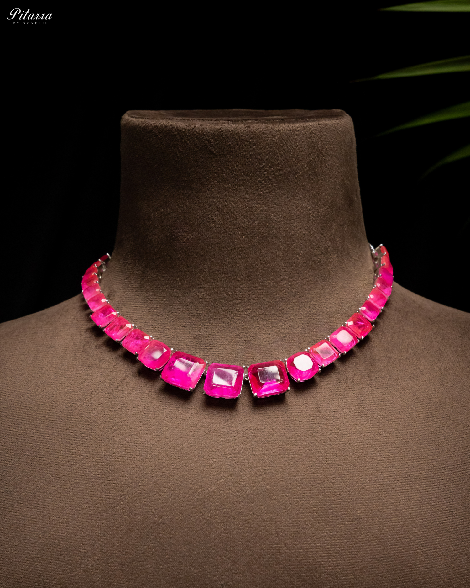 Pink Square Cubic Zirconia Necklace Set_Necklace
