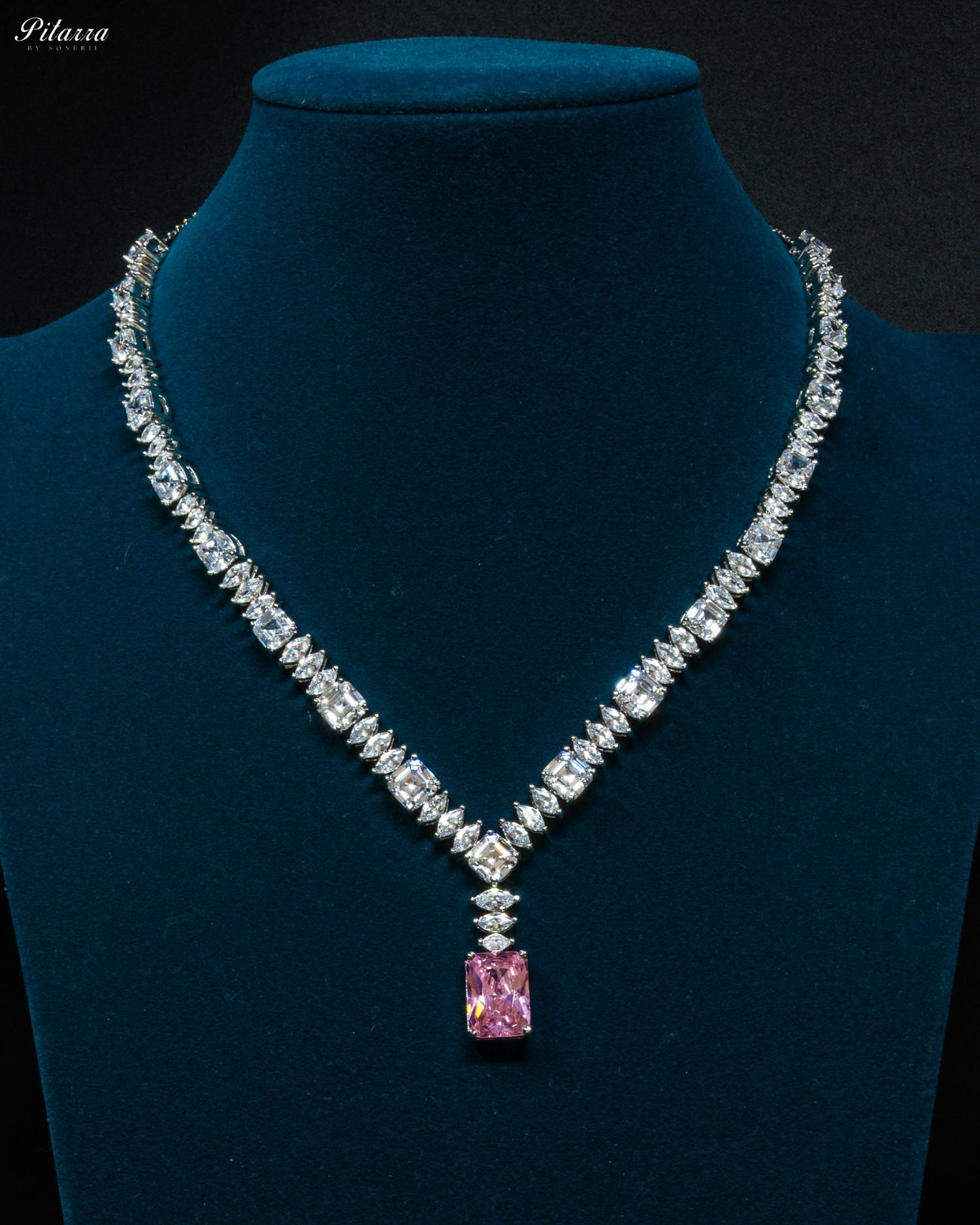 Pink Stone Cubic Zirconia Pendant Set_Front Image