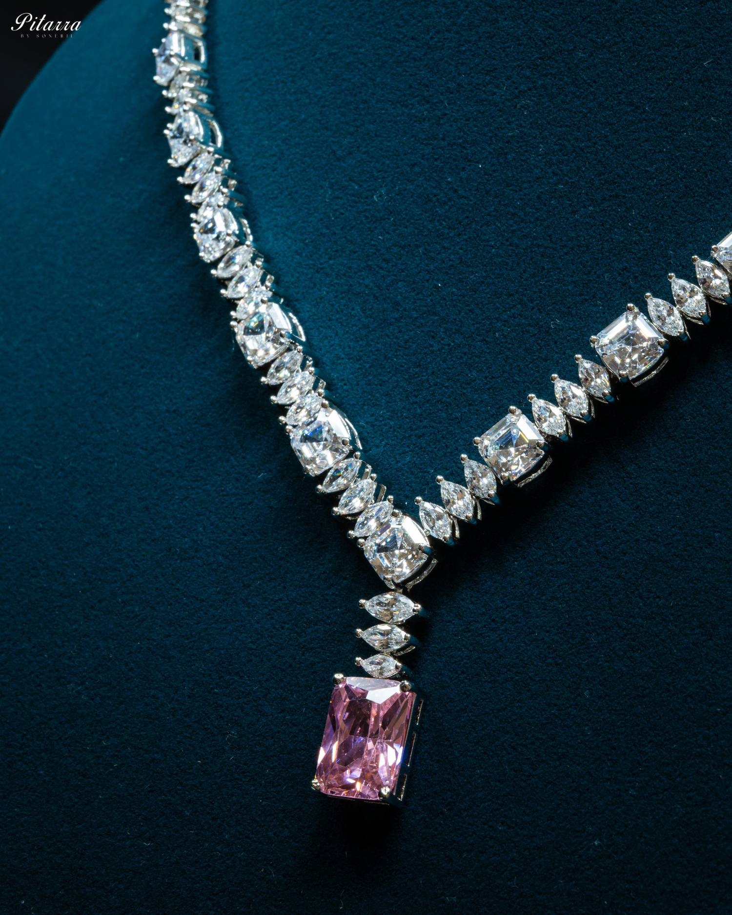 Pink Stone Cubic Zirconia Pendant Set_Zoom Angle