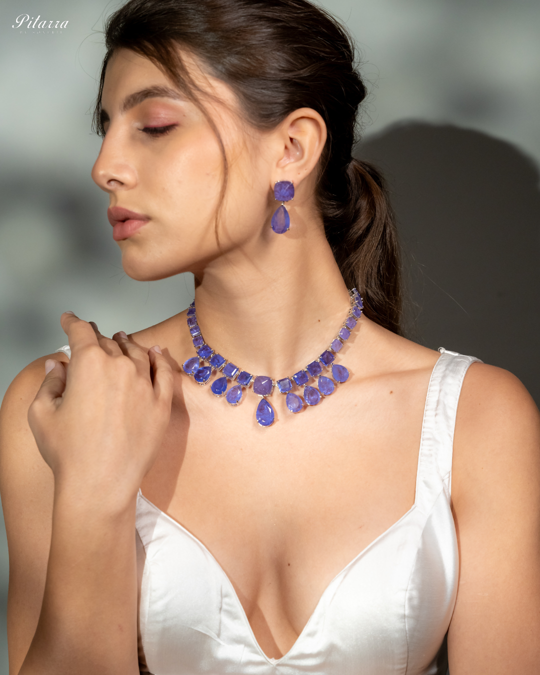 Pitarra Blue Crystal Necklace Set_Left Angle