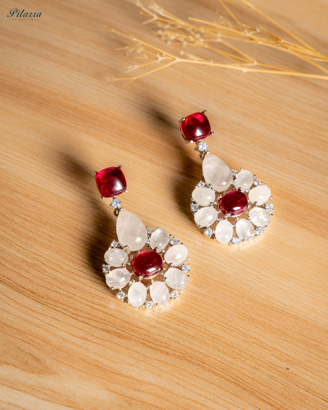 Pitarra Emerald Ruby Red Eaarings_Image