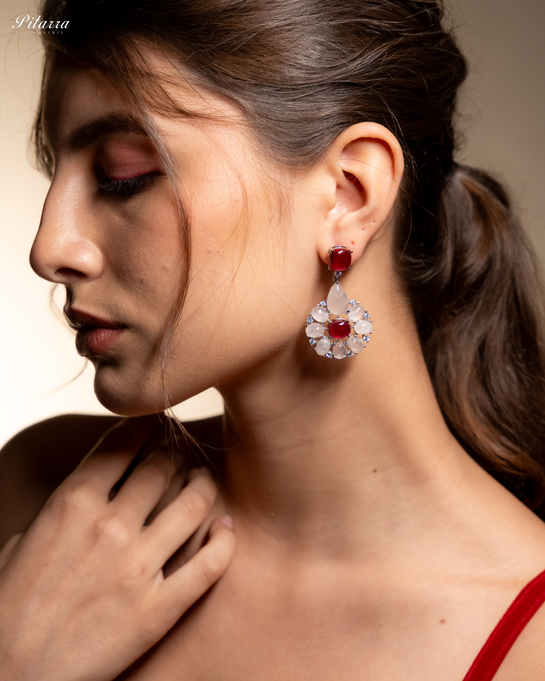 Pitarra Emerald Ruby Red Eaarings_Left Angle