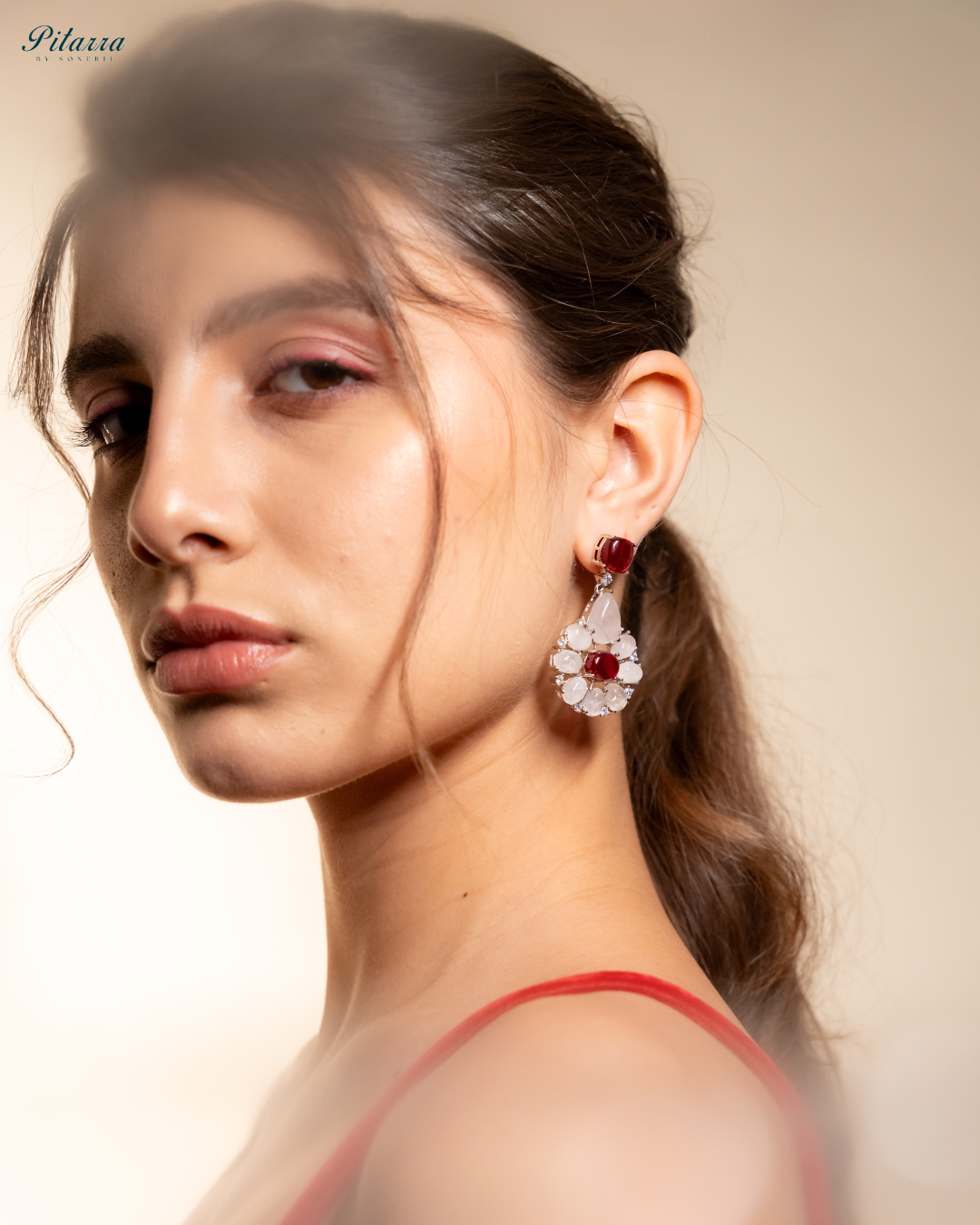 Pitarra Emerald Ruby Red Eaarings_Side Angle