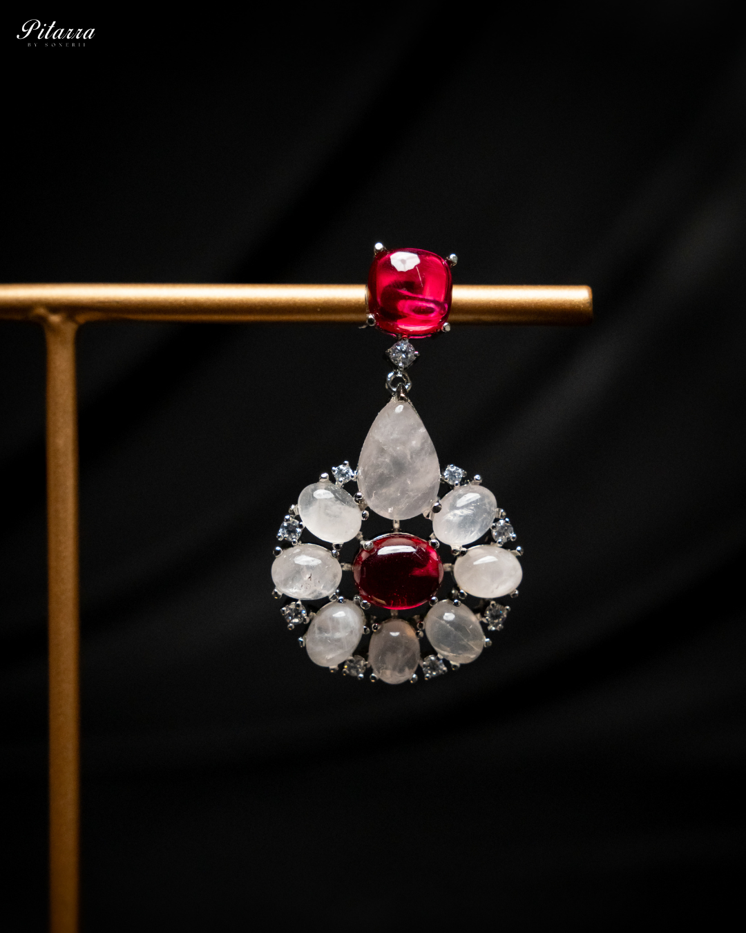 Pitarra Emerald Ruby Red Eaarings_Zoom Angle