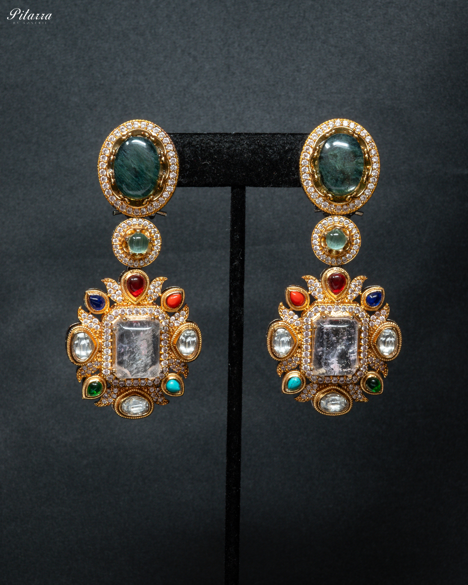 Pitarra Green Doublet Fusion Choker Set_Earrings