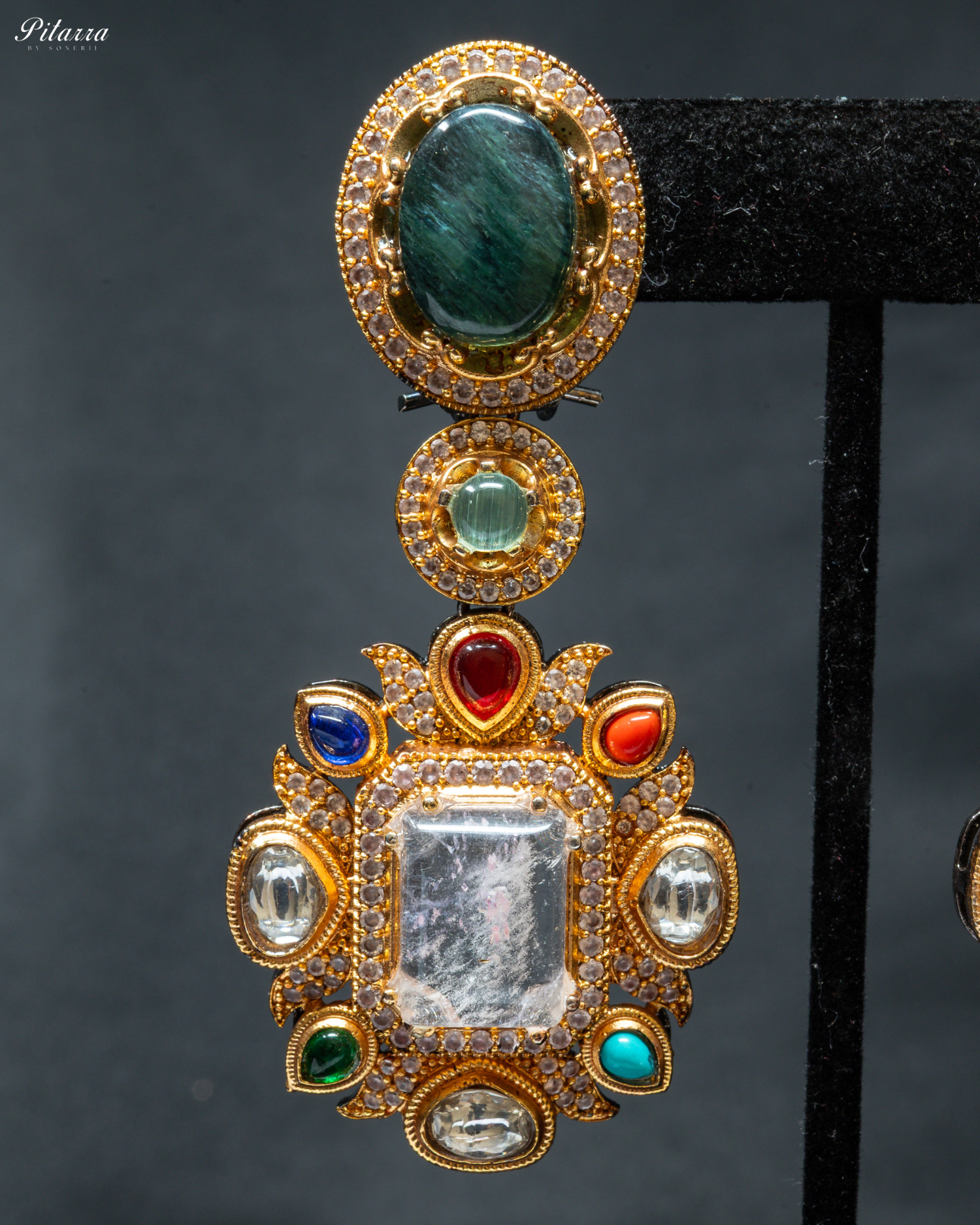 Pitarra Green Doublet Fusion Choker Set_Zoom Earrings