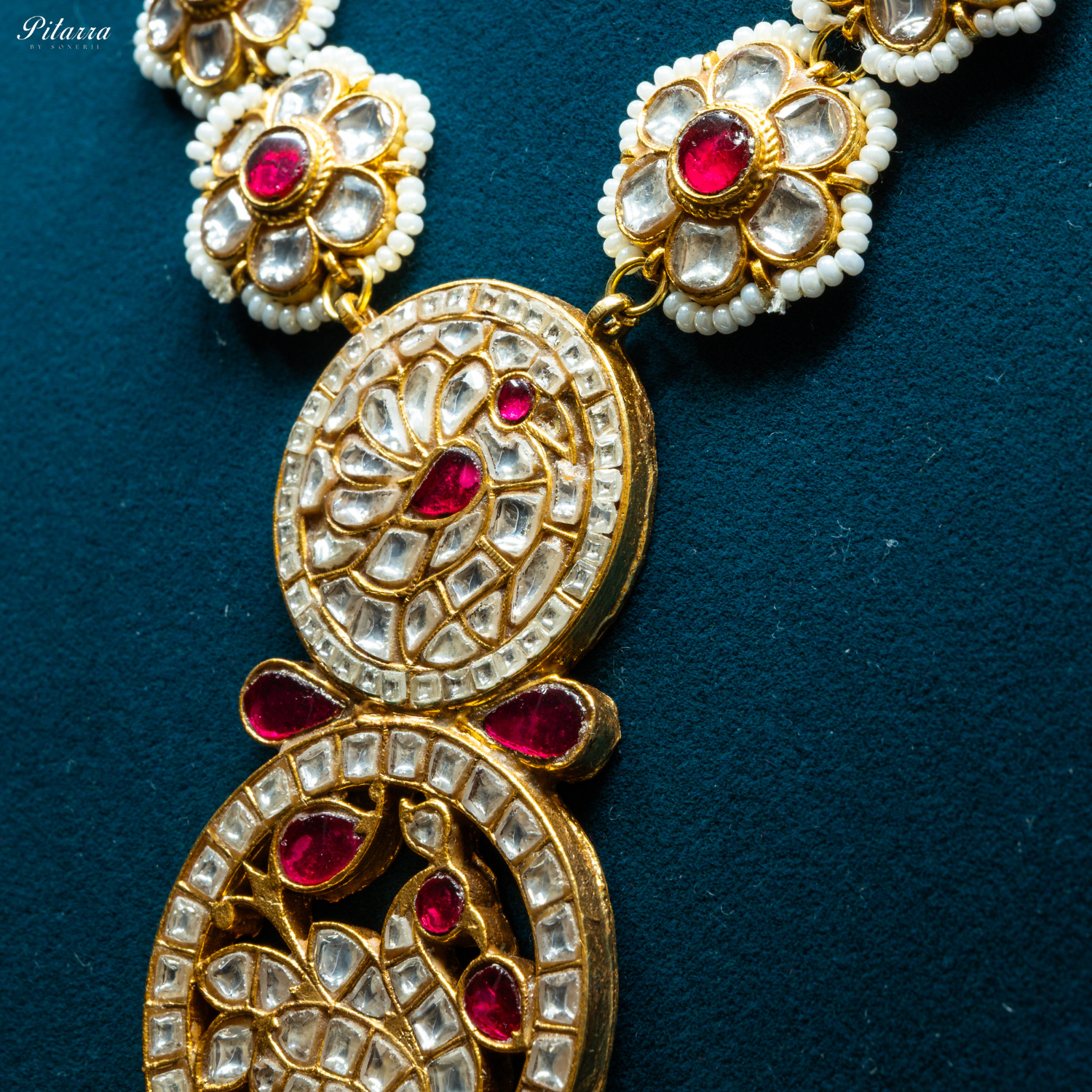 Pitarra_Kundan_Polki_Long_Necklace_Set_Zoom Angle