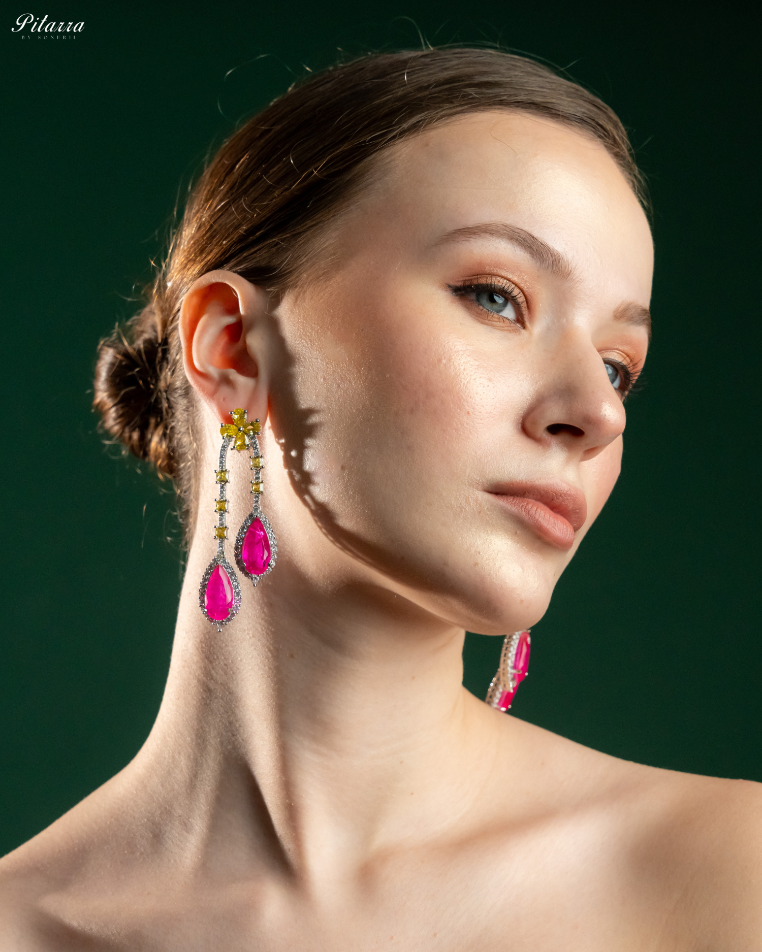 Pitarra Pink and Yellow Dangler Earring_Right Angle