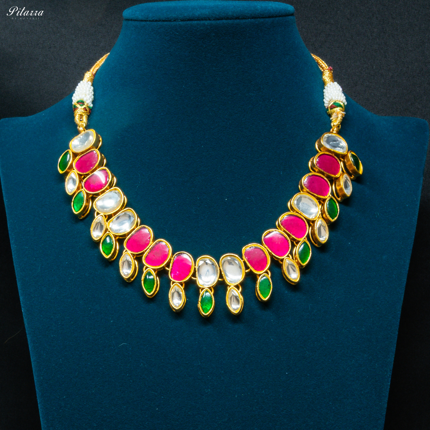 Polki Multi Color Stone Necklace Set_Front Image