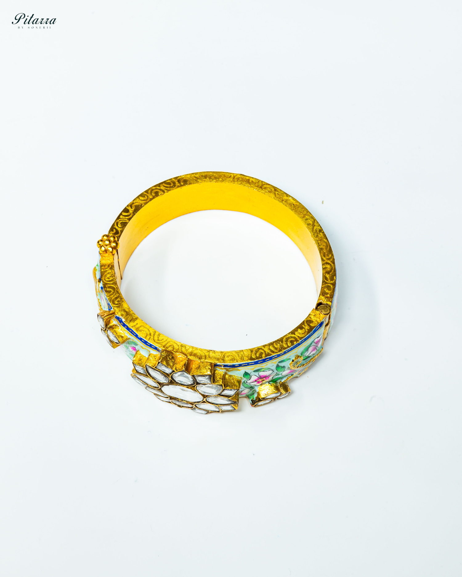 Precious Golden Green Meenakari Bangle_Side Angle