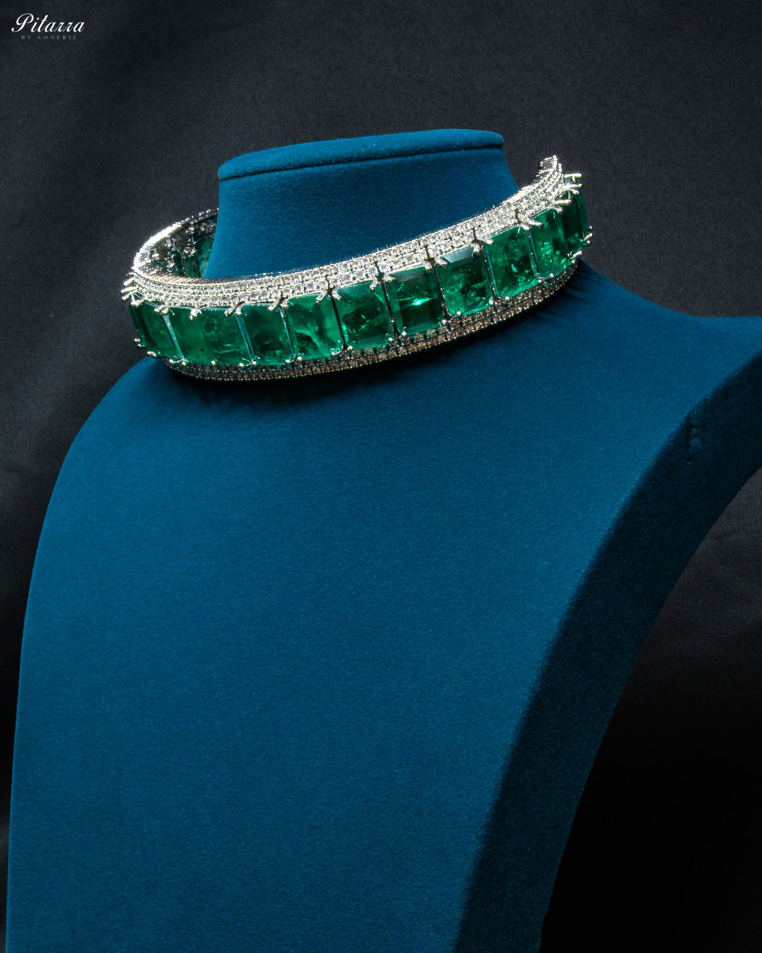 Premium Green Stone Silver Doublet Choker_Side Angle