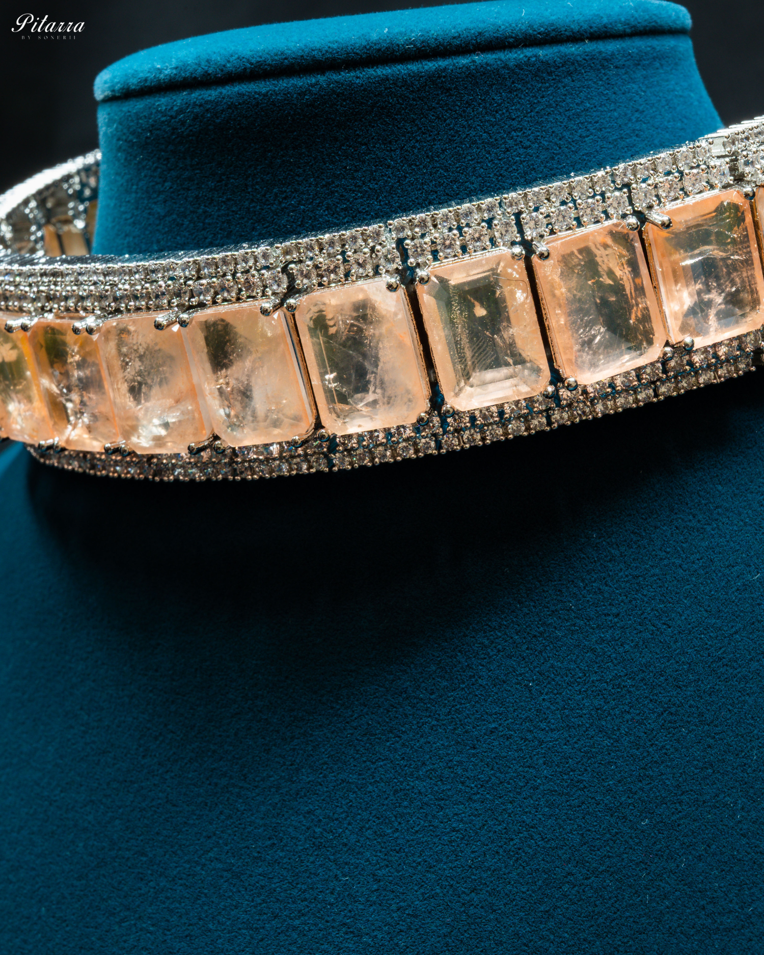 Premium Yellow Stone Silver Doublet Choker_Zoom Angle