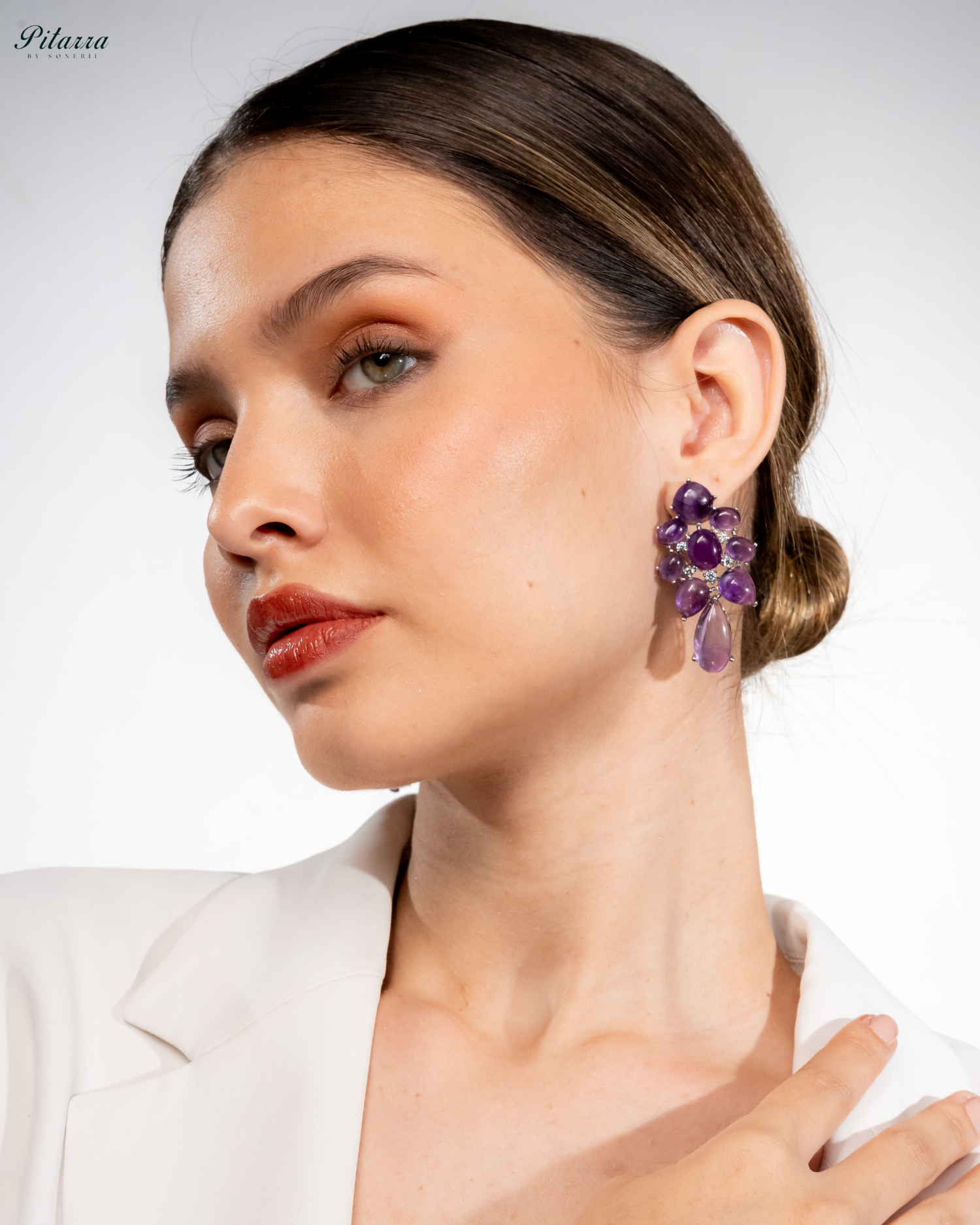 Purple Doublet Drop Earrings_Side Angle