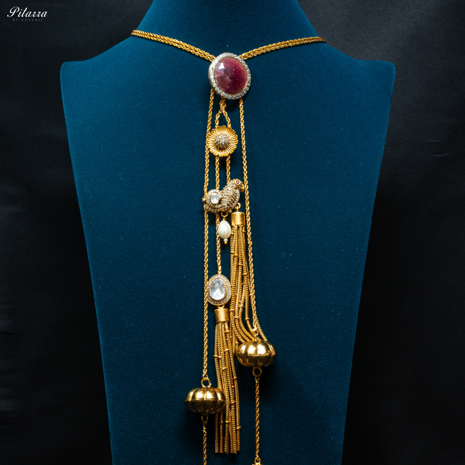 Purple_Drop_Stone_Golden_Statement_Necklace_Set_Front_Image