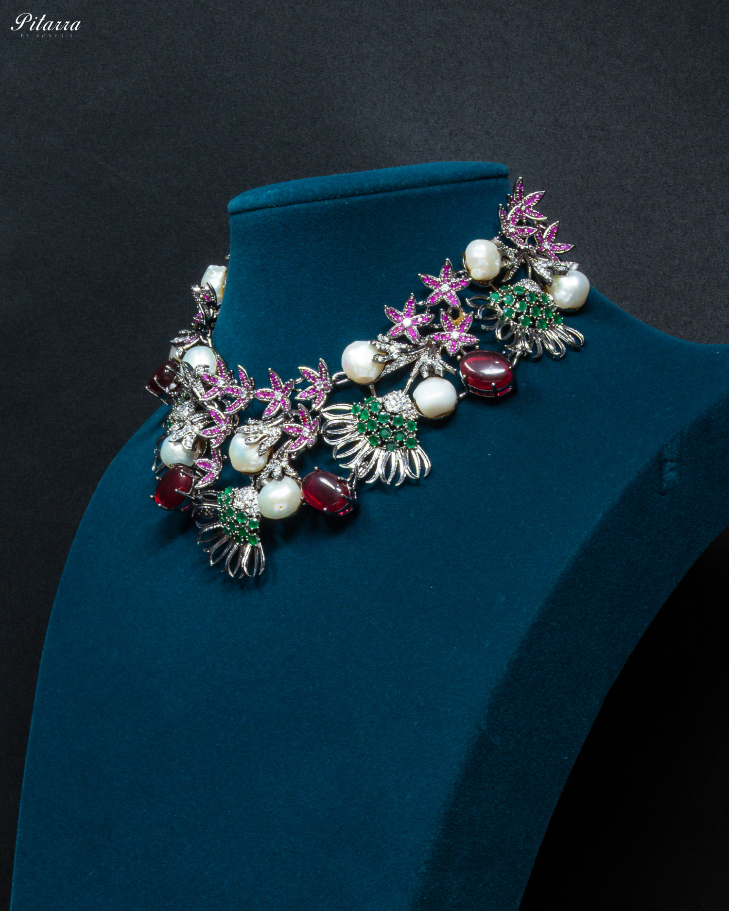 Purple Star Red Stone Necklace Set_Side Angle