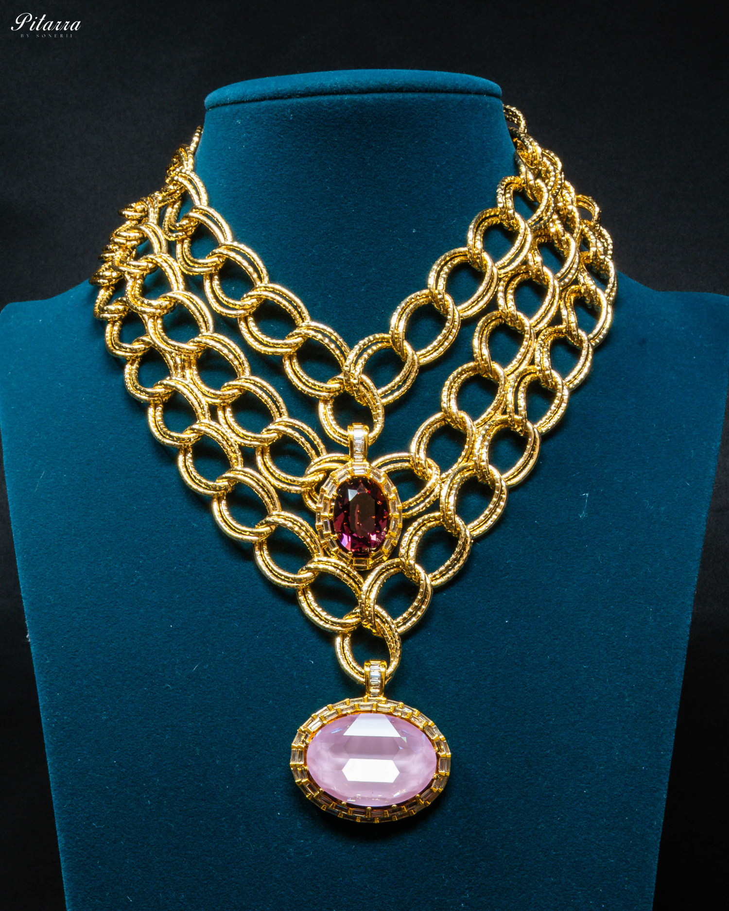Purple Statement Pendant Golden Chain Choker_Front Image