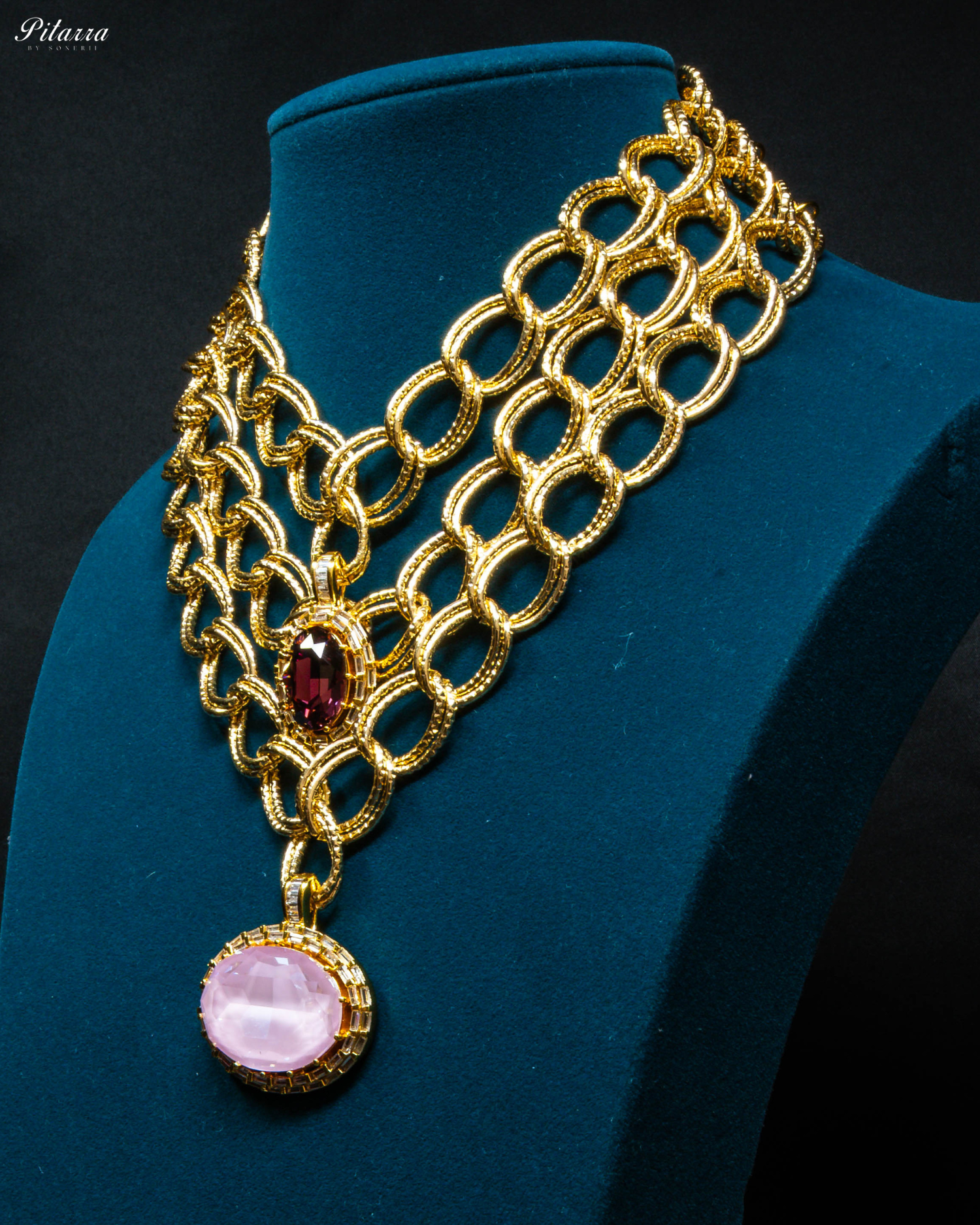Purple Statement Pendant Golden Chain Choker_Side Angle