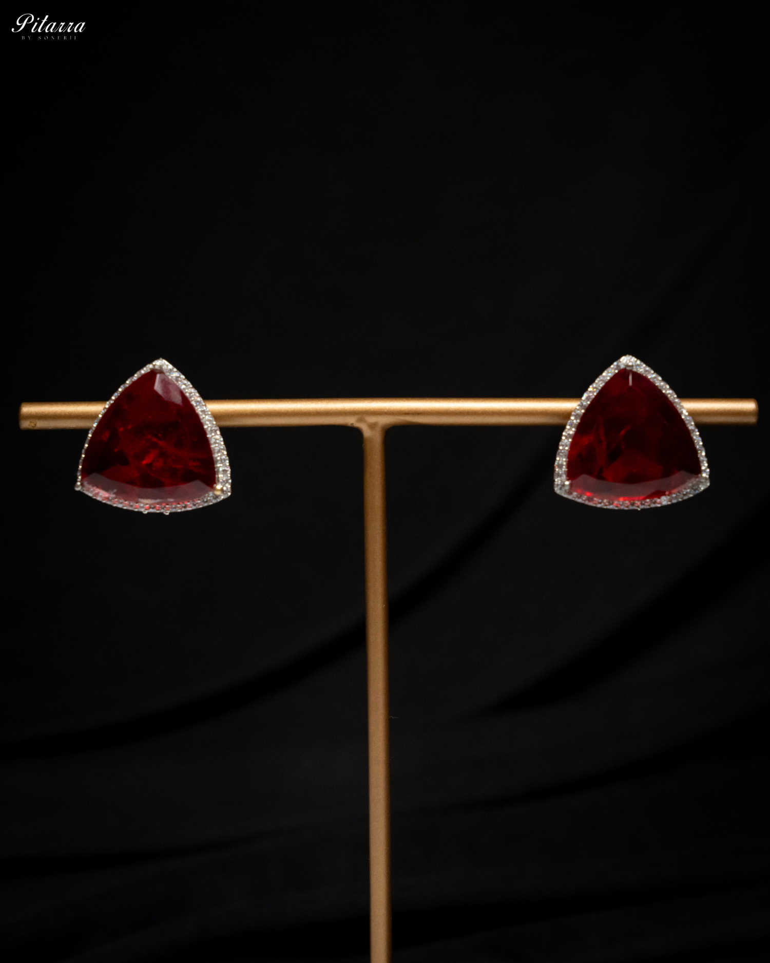 Red Colored Stone CZ Earrings_Front Image