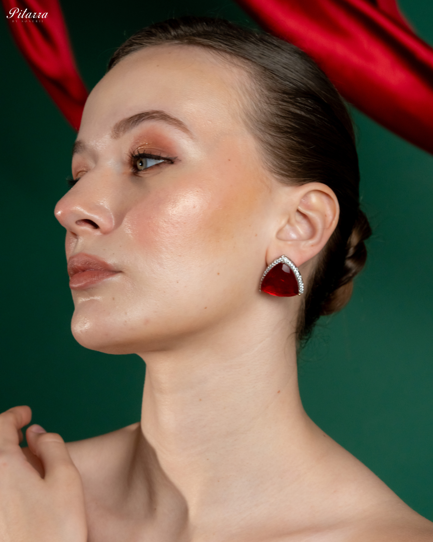 Red Colored Stone CZ Earrings_Side Pose