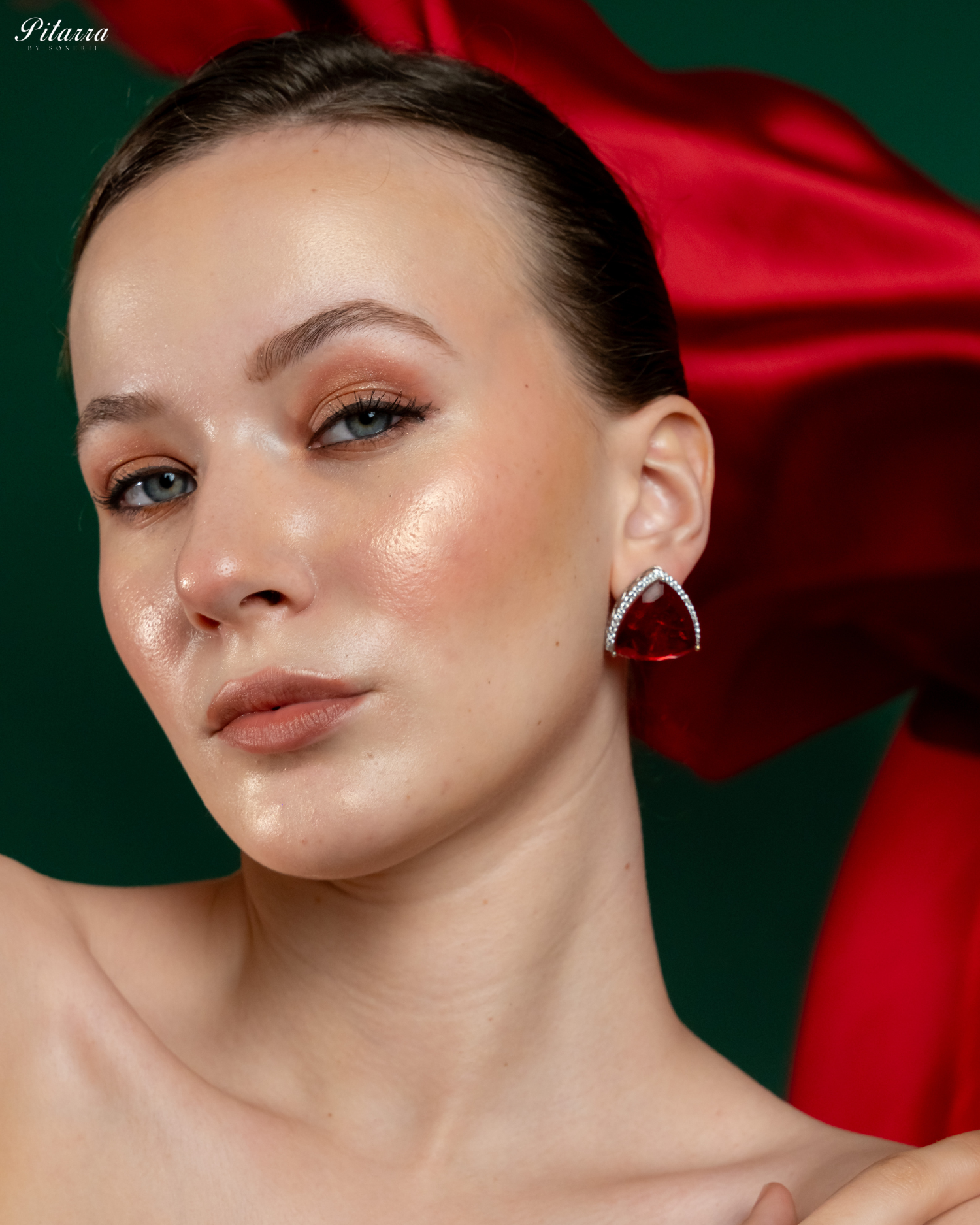 Red Colored Stone CZ Earrings_Zoom Angle
