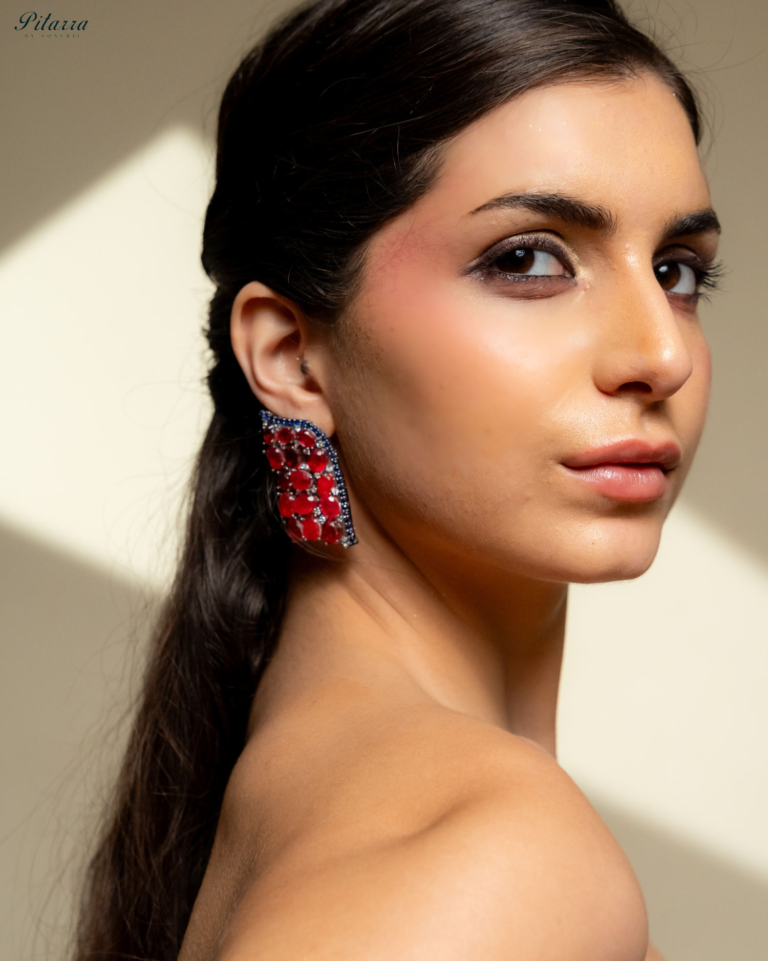 Red Crystal CZ Stud Earrings_Side Image