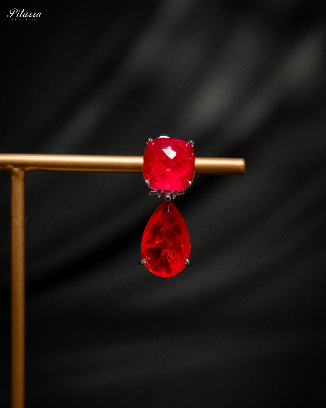 Red Crystal Choker Necklace Set_Zoom_Earrings