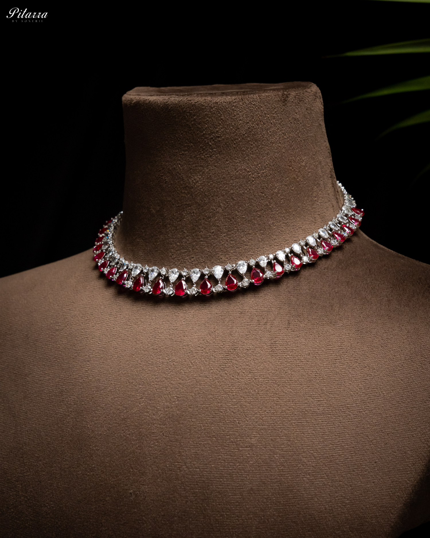 Red Drop CZ Necklace Set_Side Angle