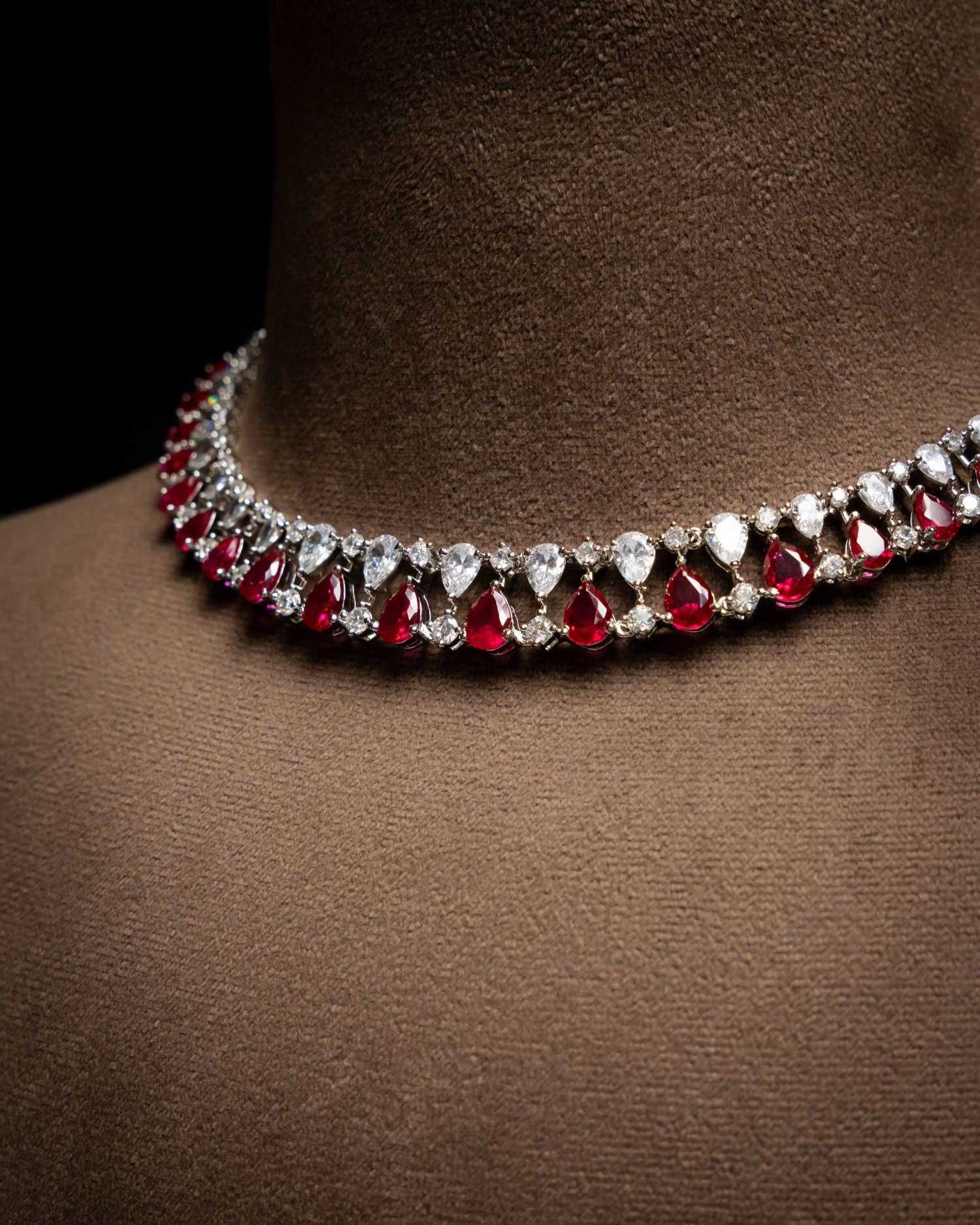 Red Drop CZ Necklace Set_Zoom Angle