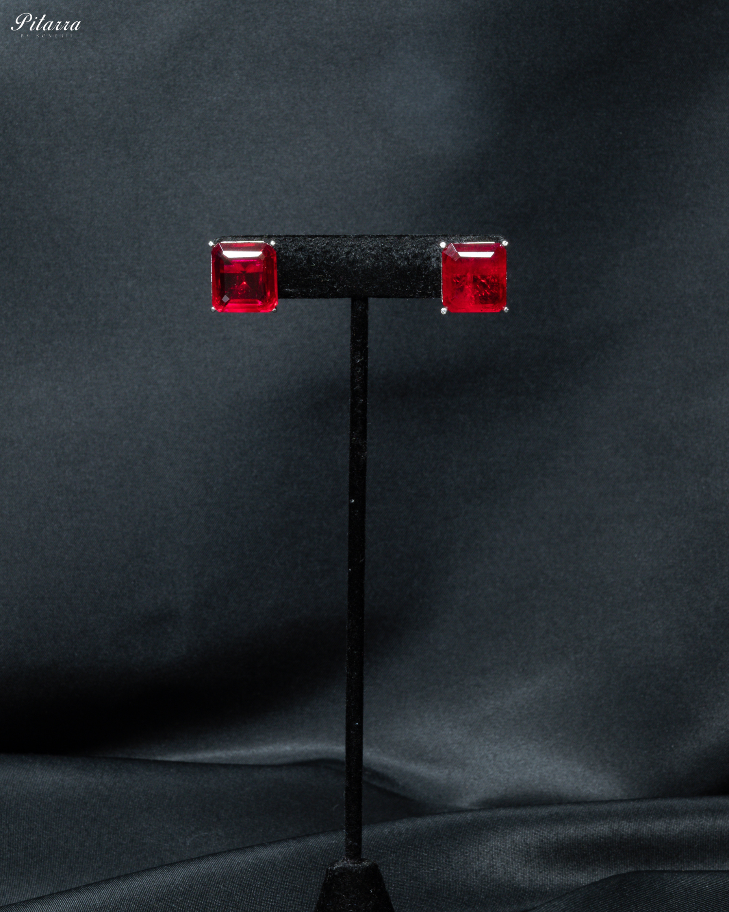 Red Square Doublet Necklace Set_Earrings