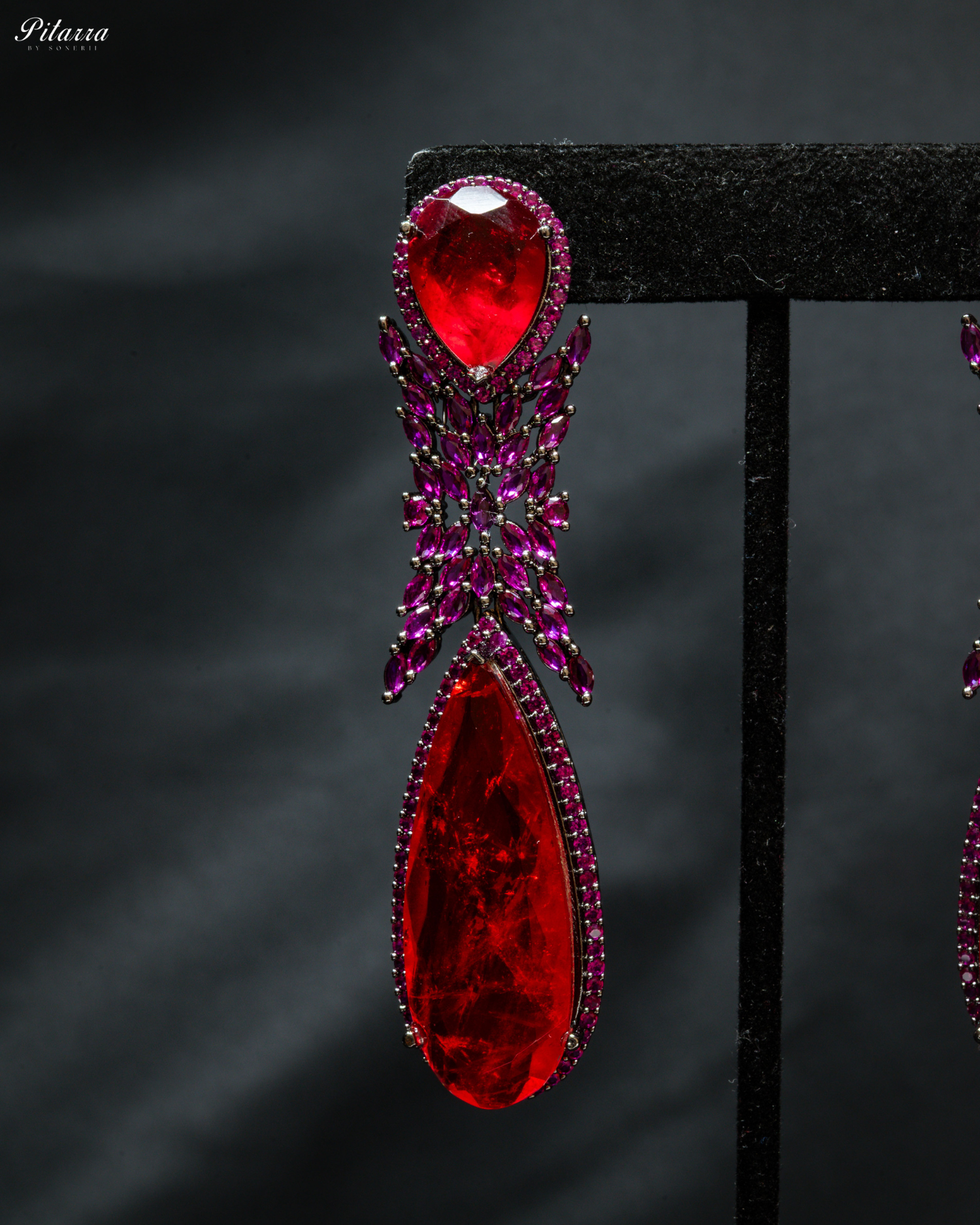 Red Stone Contemporary Drop Earrings_Zoom Angle