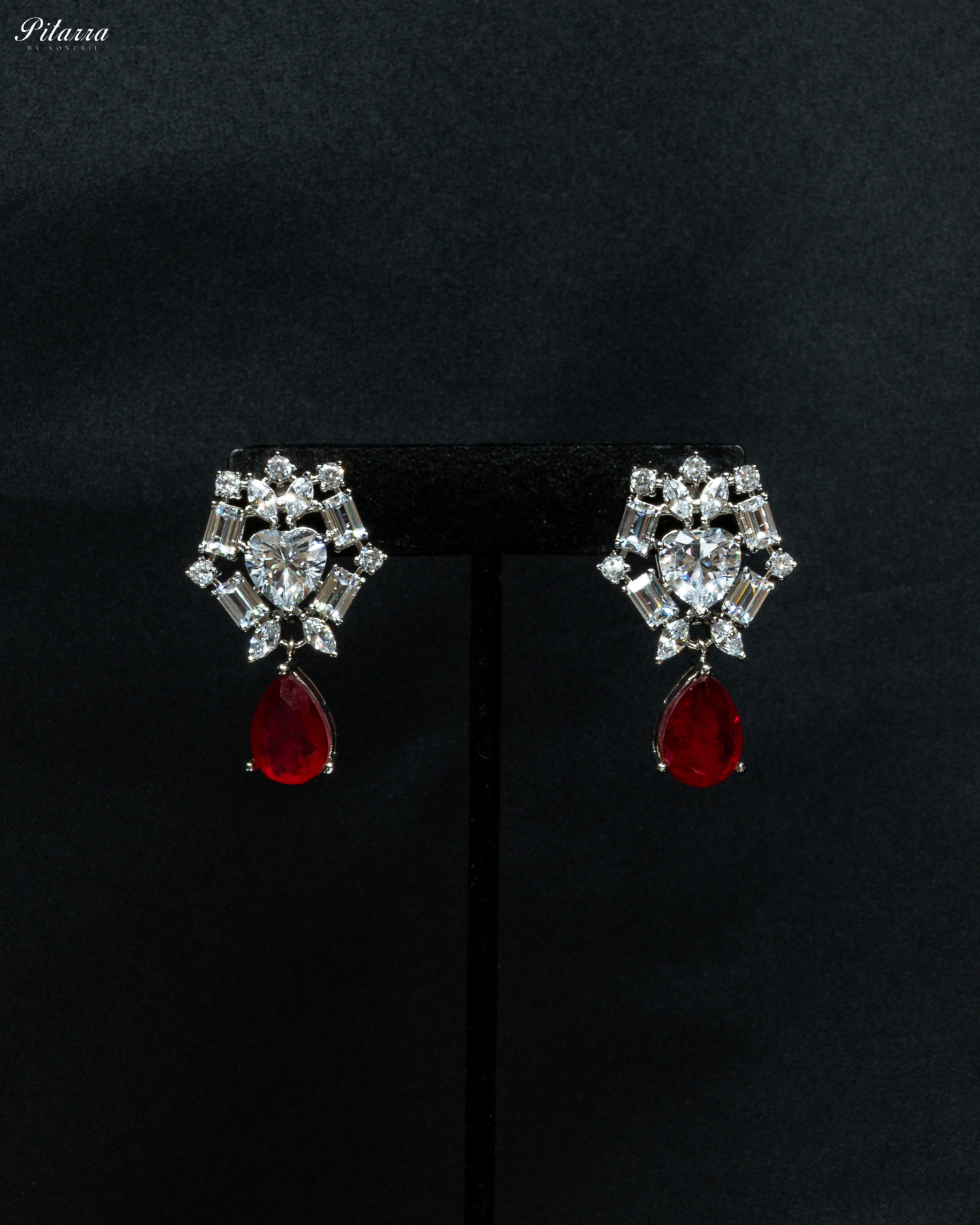 Ruby Drop Cubic Zirconia Studded Necklace Set_Earrings