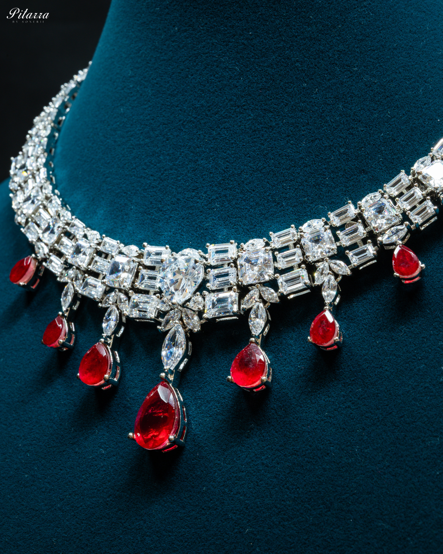 Ruby Drop Cubic Zirconia Studded Necklace Set_Zoom Angle