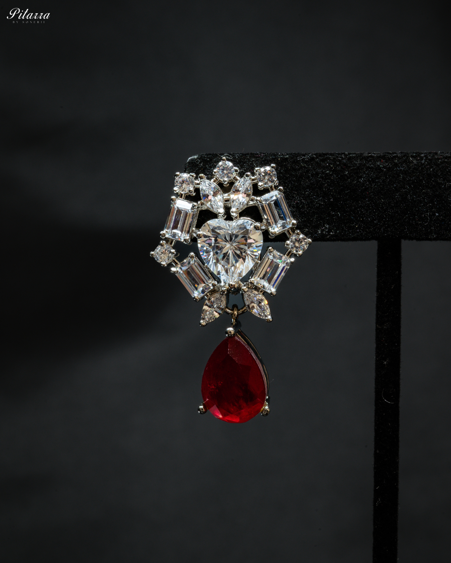 Ruby Drop Cubic Zirconia Studded Necklace Set_Zoom Earrings