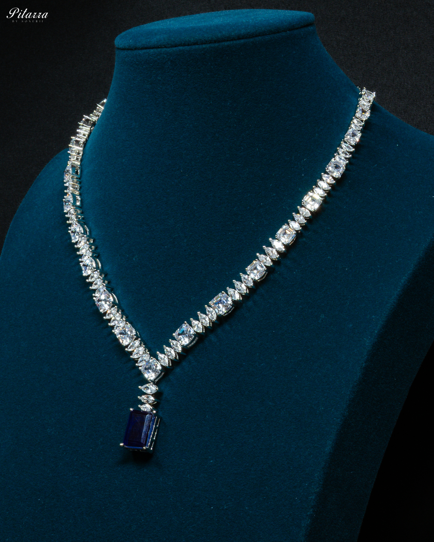 Sapphire Stone Cubic Zirconia Pendant Set_Side Ankle
