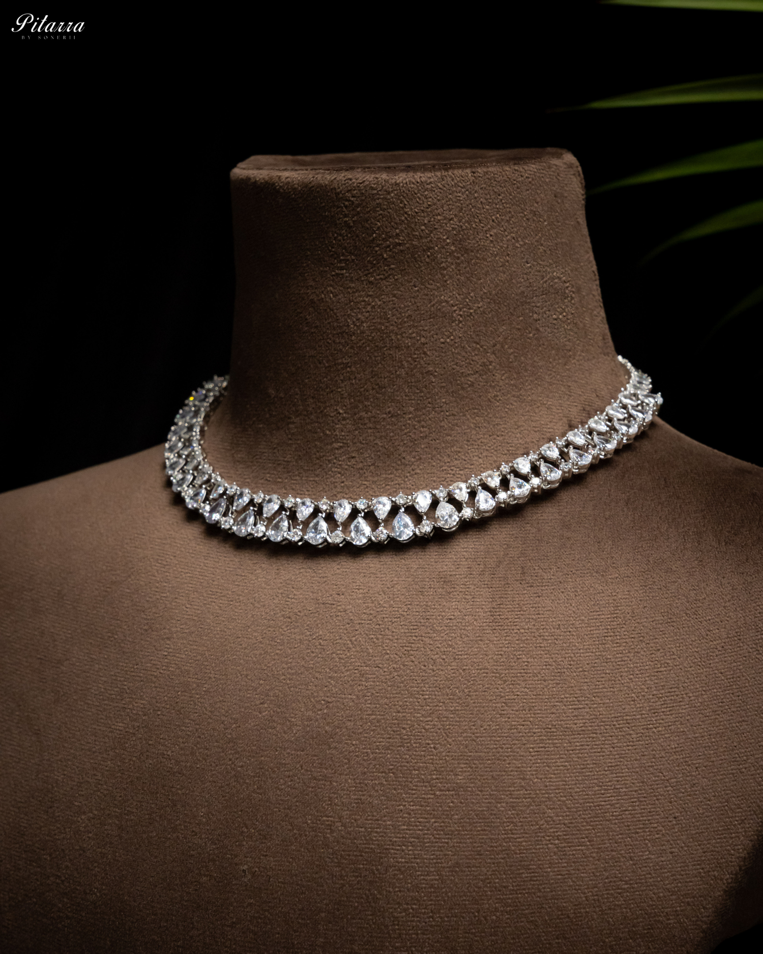 Silver Drop CZ Necklace Set_Side Necklace
