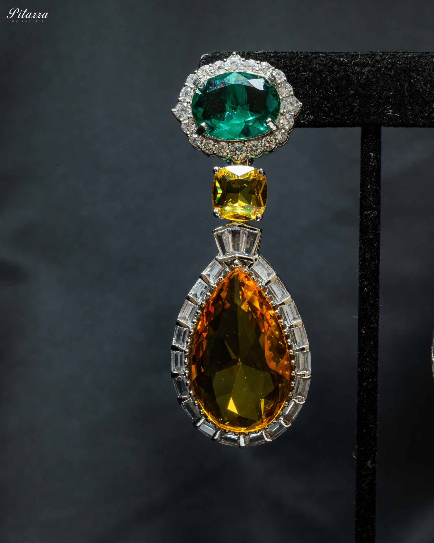 Silver Finish Yellow Drop Zircon Earrings_Zoom Angle