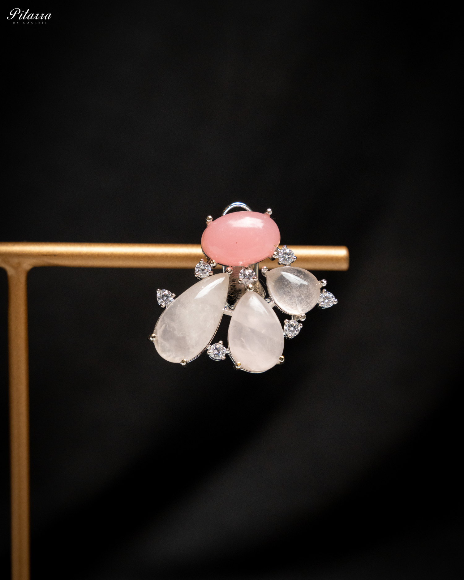 Silver Pink Stone Stud Earrings_Zoom Earrings