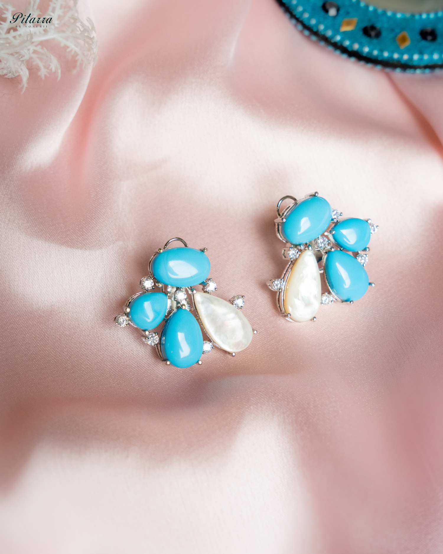 Silver Turquoise Stone Stud Earrings_Full Image