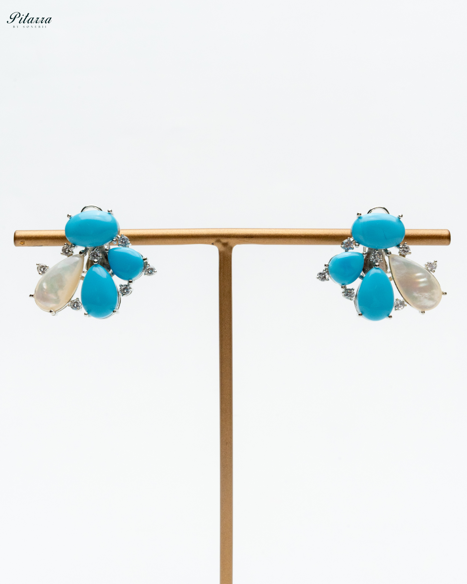 Silver Turquoise Stone Stud Earrings_White Background