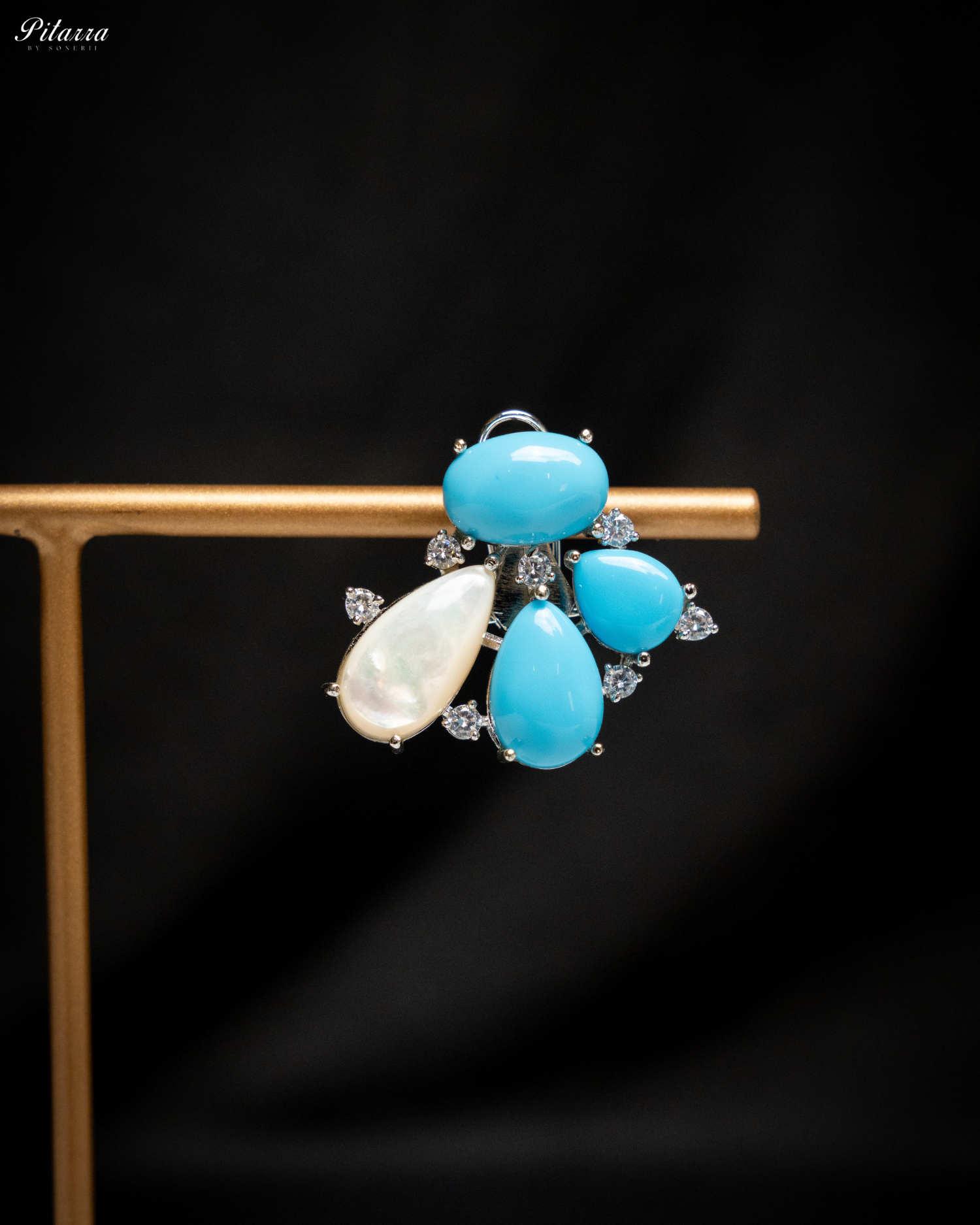 Silver Turquoise Stone Stud Earrings_Zoom Earrings