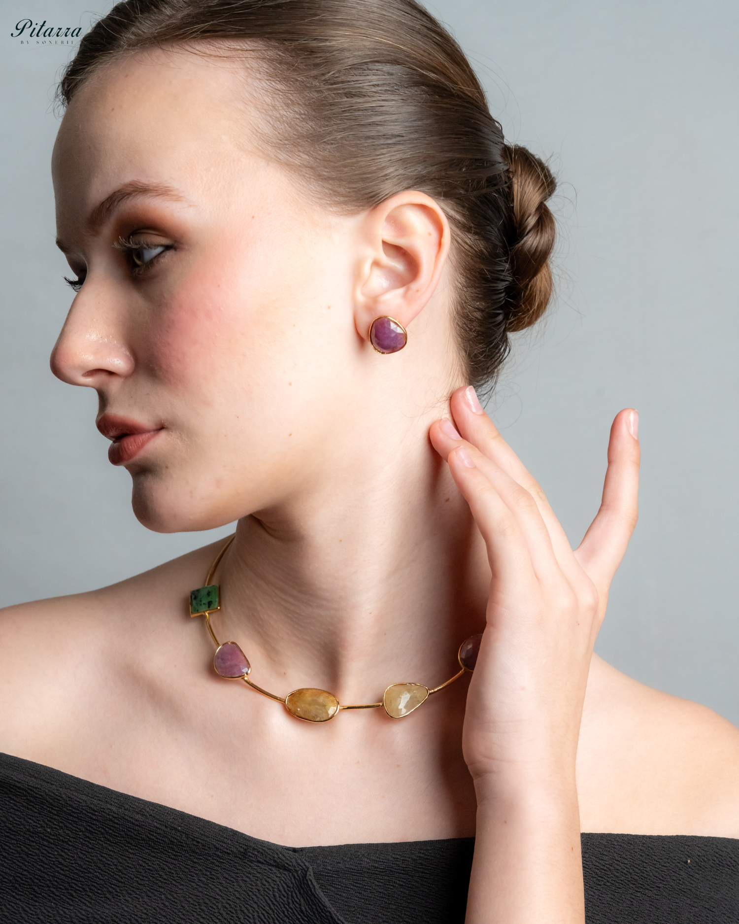 Statement Natural Multi Sapphire Necklace_Left Angle